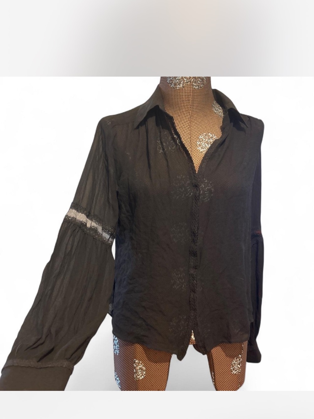 Max Studio Black Long-Sleeve Button-Down Blouse